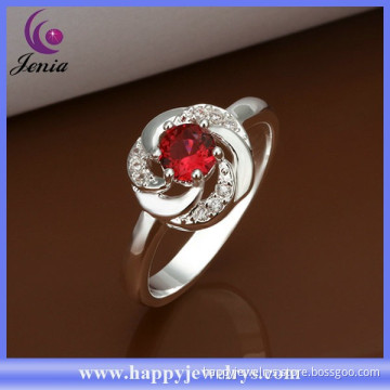 New model design best selling red zircon 925 silver plated diamond ring for sale (CR335)
